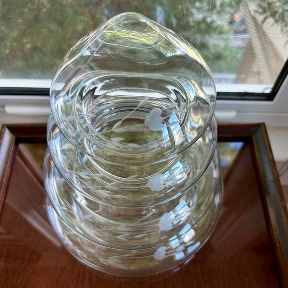 Princess House 4 Piece Etched Glass Stacking Christmas Tree With Original Box - Picture 3 of 14